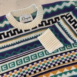 VTG 1980s Sweater Geometric  Abstract Print Bold Retro Made In USA Women's SM